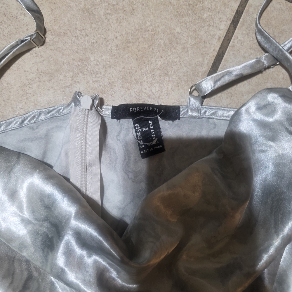 Silver slinky Asymmetrical Slip Dress - Picture 2 of 3
